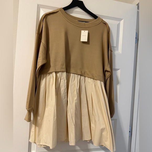 These Three Dresses & Skirts - Sweater Top Tan and Cream Dress